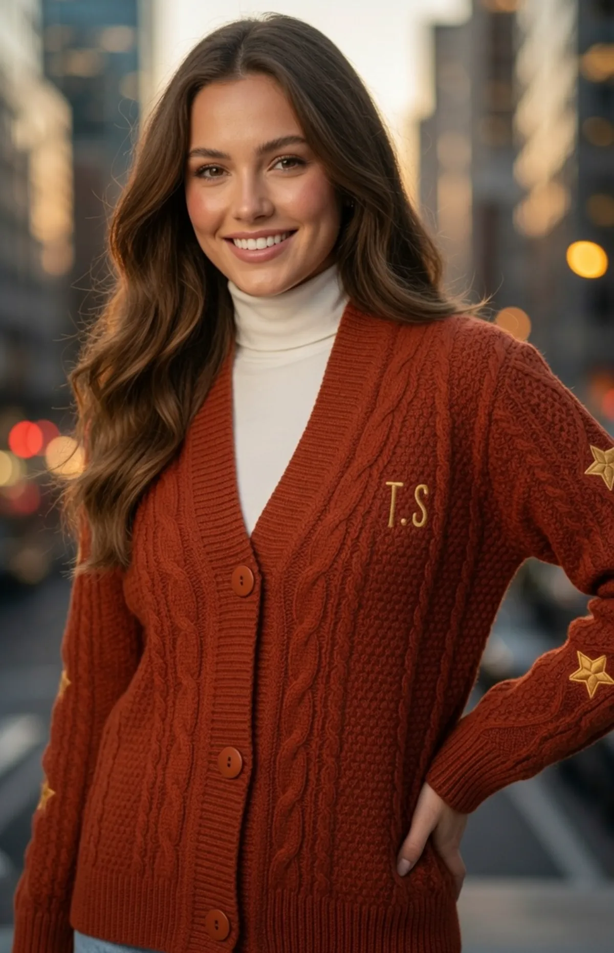 Cardigan terracota Starmari com bordado T.S